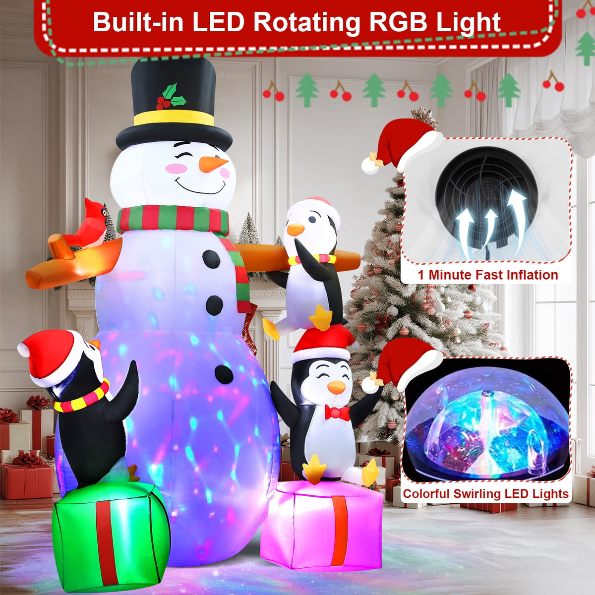 Yexmas 8 ft Giant Christmas Snowman Inflatable Outdoor Decoration with Build-in Multicolor LEDs, Blow Up Inflatables for Xmas Party Garden Patio Lawn