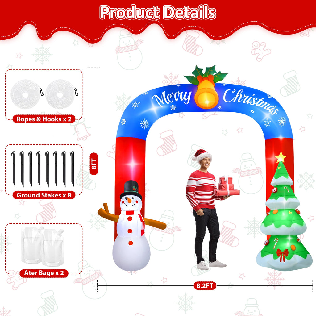Yexmas 8FT Christmas Inflatable Archway with Snowman & Christmas Tree,Blow Ups Xmas Inflatable with LED Lights,Outdoor Decor for Xmas Holiday Party Yard Garden Lawn