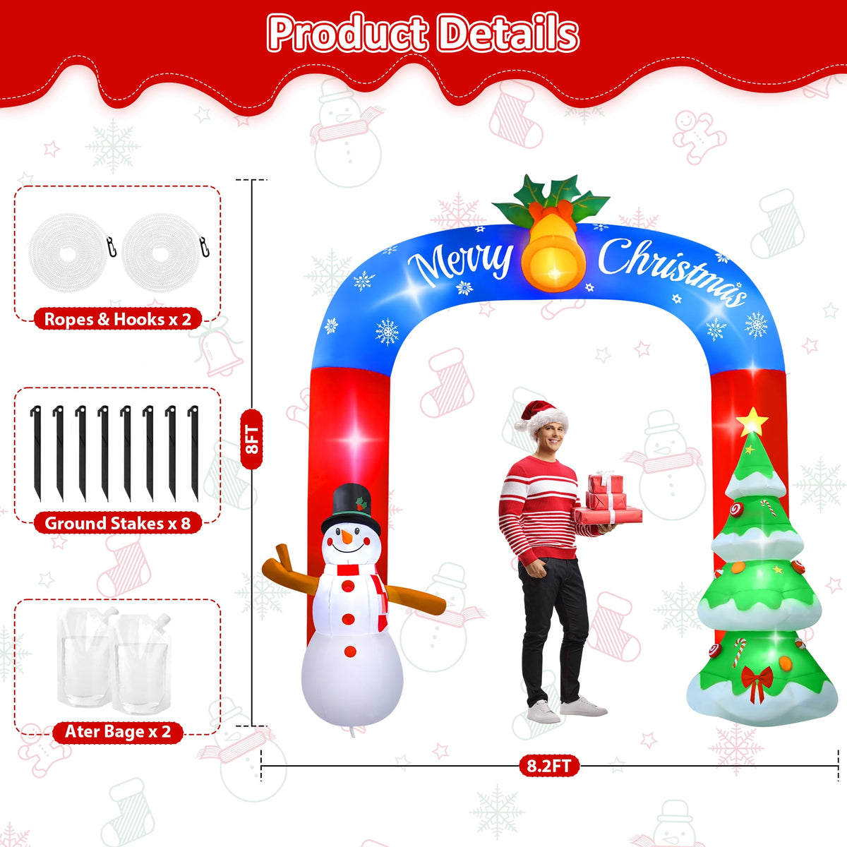 Yexmas 8FT Christmas Inflatable Archway with Snowman & Christmas Tree,Blow Ups Xmas Inflatable with LED Lights,Outdoor Decor for Xmas Holiday Party Yard Garden Lawn