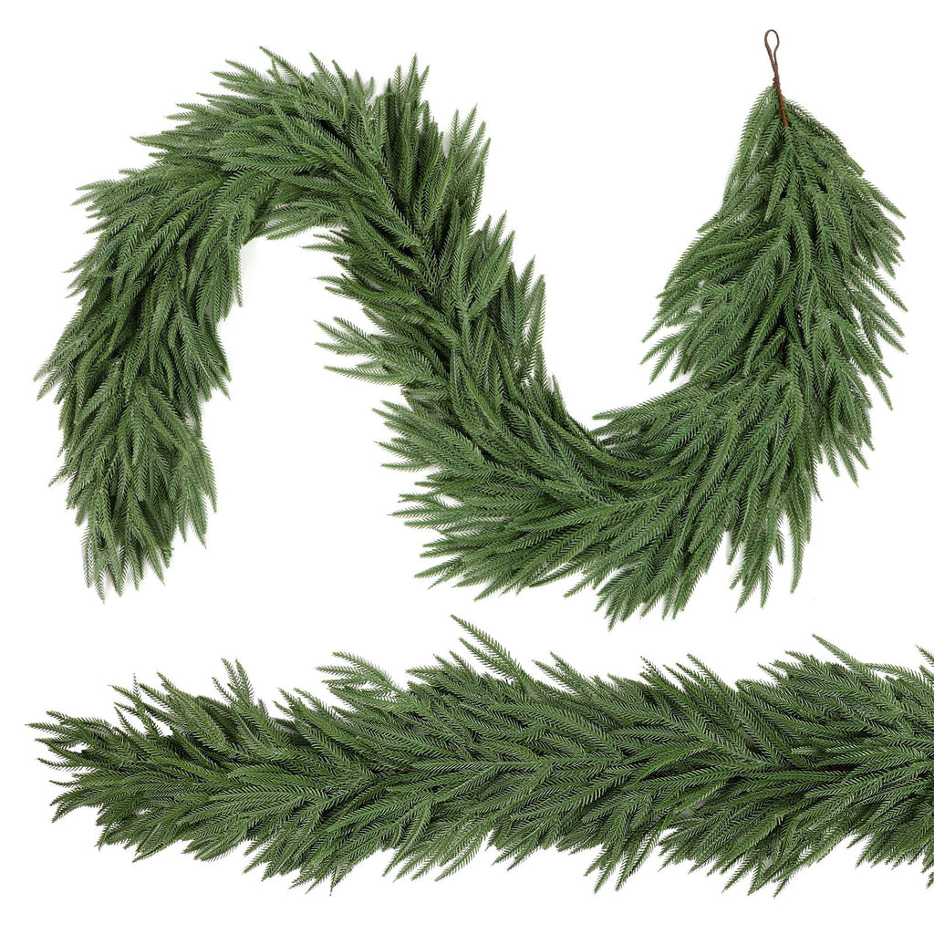  2Pcs 9FT Real Touch PE Christmas Garland, Artificial Norfolk Pine Garland for Mantel, Stair Railing, Christmas Tree, Xmas Decoration for Indoor & Outdoor, Green