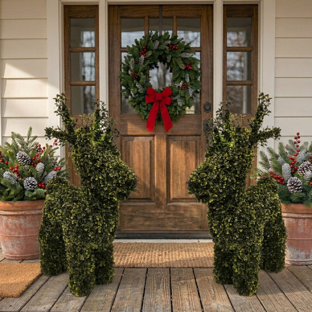  Boxwood Deer Topiary Christmas Decoration, Green, 29"