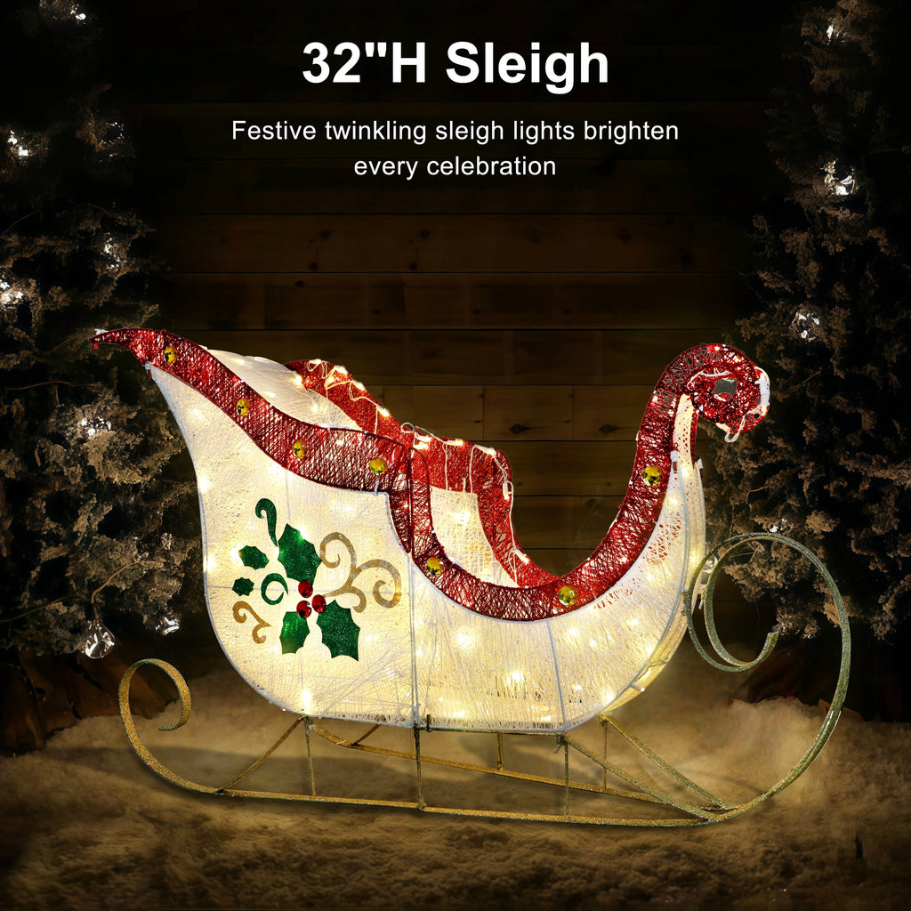Puleo International 32" Pre-Lit Outdoor Sleigh Christmas Holiday Décor with 120 Warm White Twinkling LED Lights