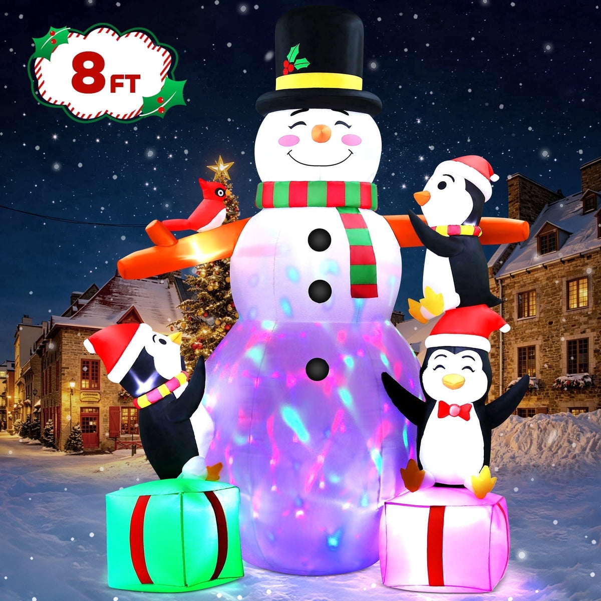 Yexmas 8 ft Giant Christmas Snowman Inflatable Outdoor Decoration with Build-in Multicolor LEDs, Blow Up Inflatables for Xmas Party Garden Patio Lawn
