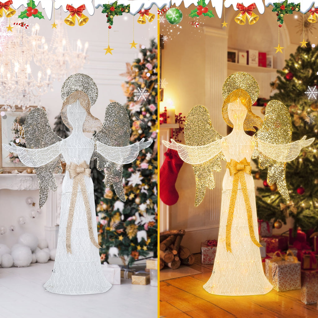 Christmas Angel Tinsel Outdoor Lighted Holiday Display�?Lighted Angle Decoration,Pre-lit Light Up With Warm LED Light,Embracing Angels,Plug-in,Christmas Decoration for Indoor Outdoor