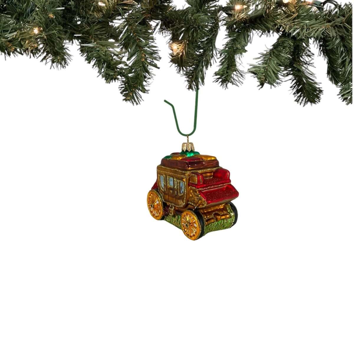 Western Stage Coach Wagon Polish Mouth Blown Glass Christmas Ornament Decoration
