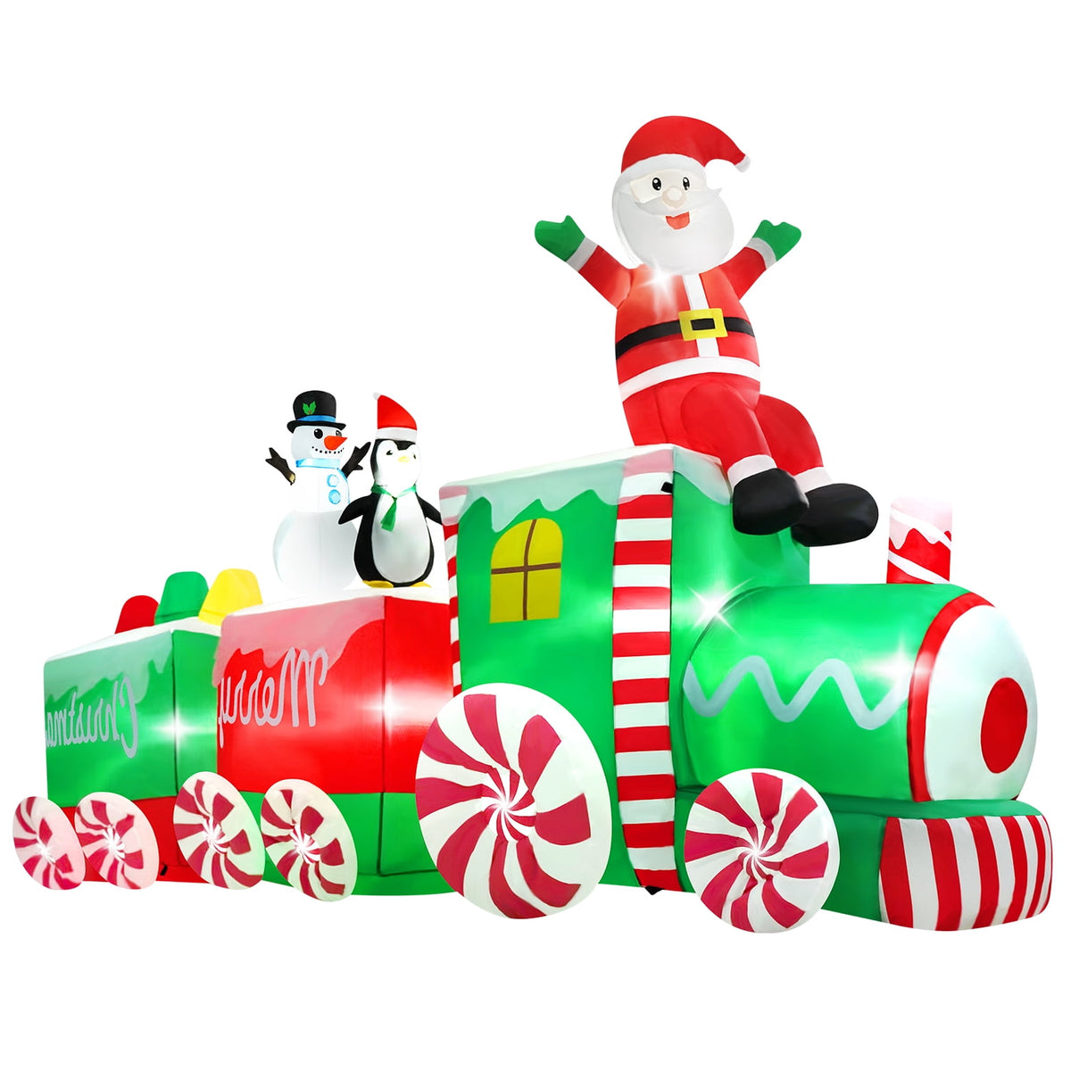 Yexmas 10.5ft Christmas Inflatable Train with Santa Snowman Penguin Dinosaur Corner Outdoor Lights Decorations for Holiday Decorations,Christmas Parties,Yard,Garden and Lawn