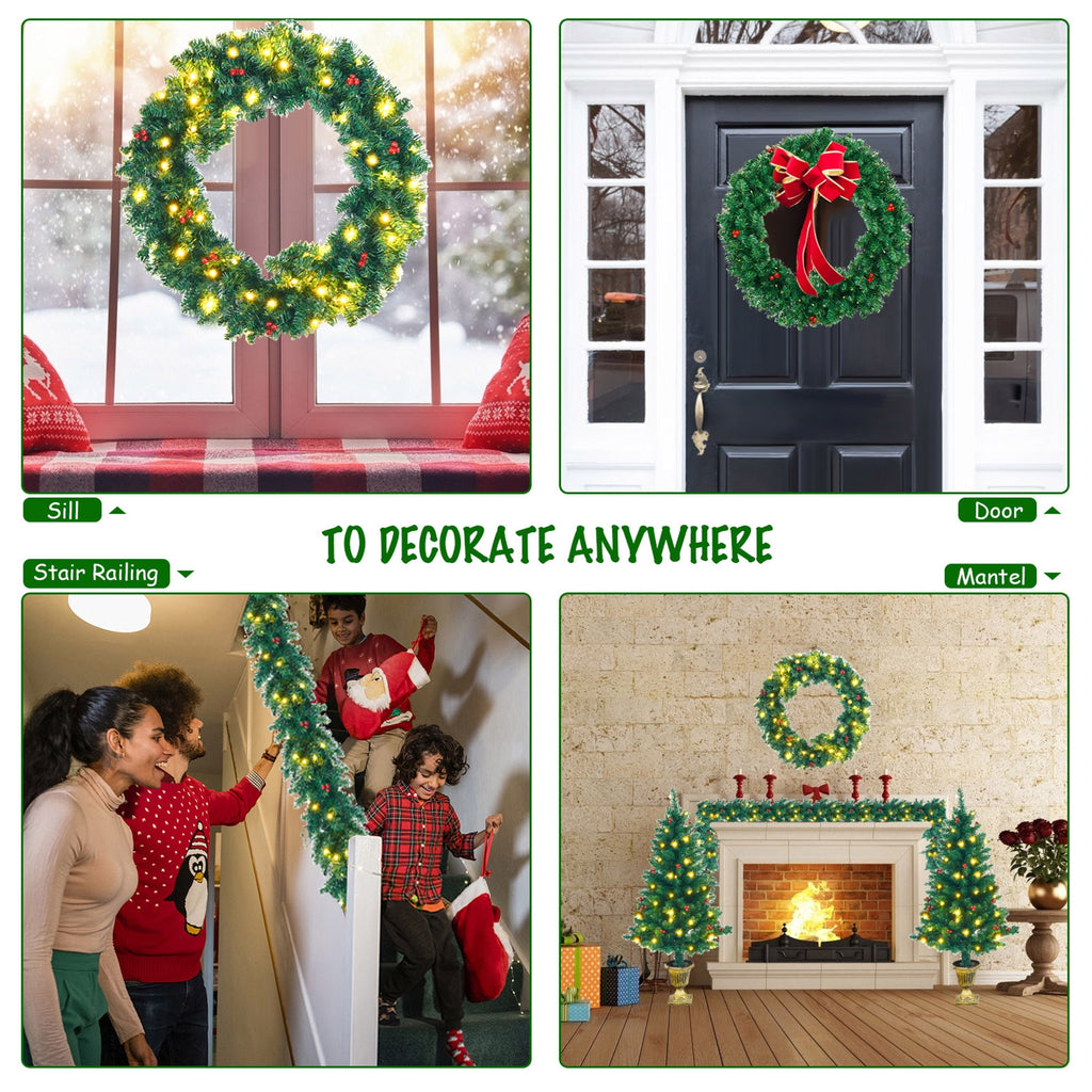 Gymax 4PCS Pre-Lit Artificial Christmas Decoration Set Holiday Decor w/ LED Lights