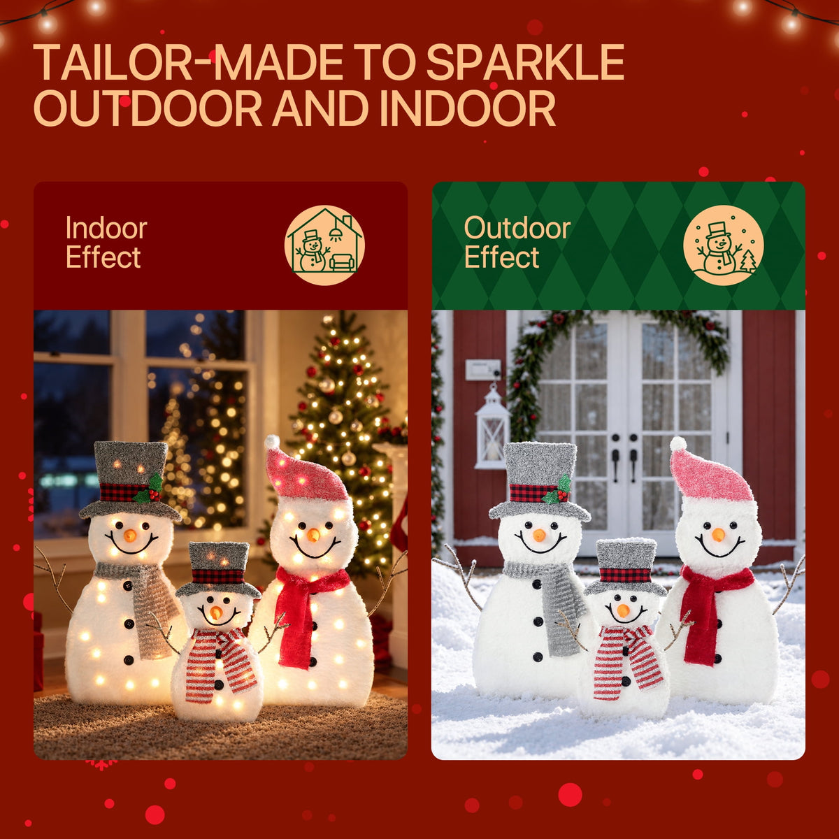 DEORAB Outdoor Christmas Lighted Snowman Decorations 2D 3-Piece Holiday Garden Lawn Yard Light-up Xmas Decor,70LED Lights