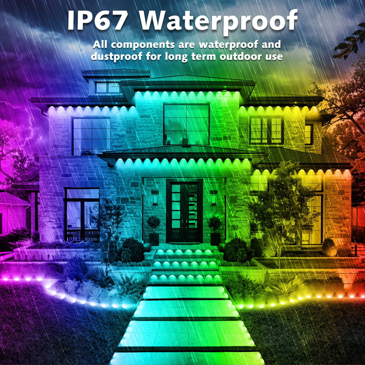 200FT Permanent Outdoor RGB Lights, IP67 Waterproof Eaves Lights with Smart App & Remote Control, DIY Scene Modes & Music Sync, Color Changing String Lights for Garden, Patio, Deck, Christmas Holiday