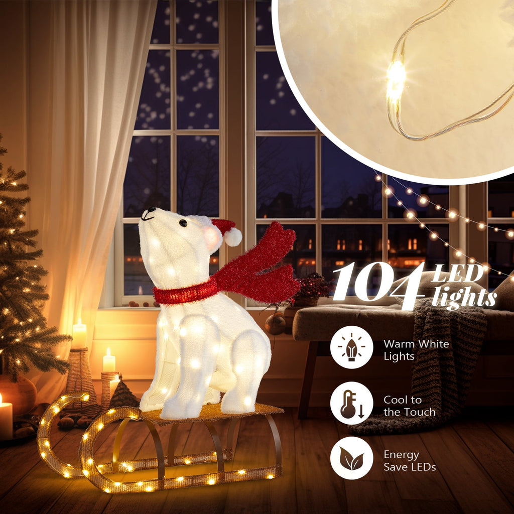 Ktaxon Polar Bear Christmas Lighted Bear on The Sledge Outdoor Decoration for Holiday Lawn Garden Party