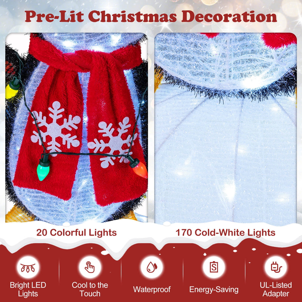 Costway Lighted Christmas Decoration Penguins Igloo 170 White LED Lights for Home Lawn