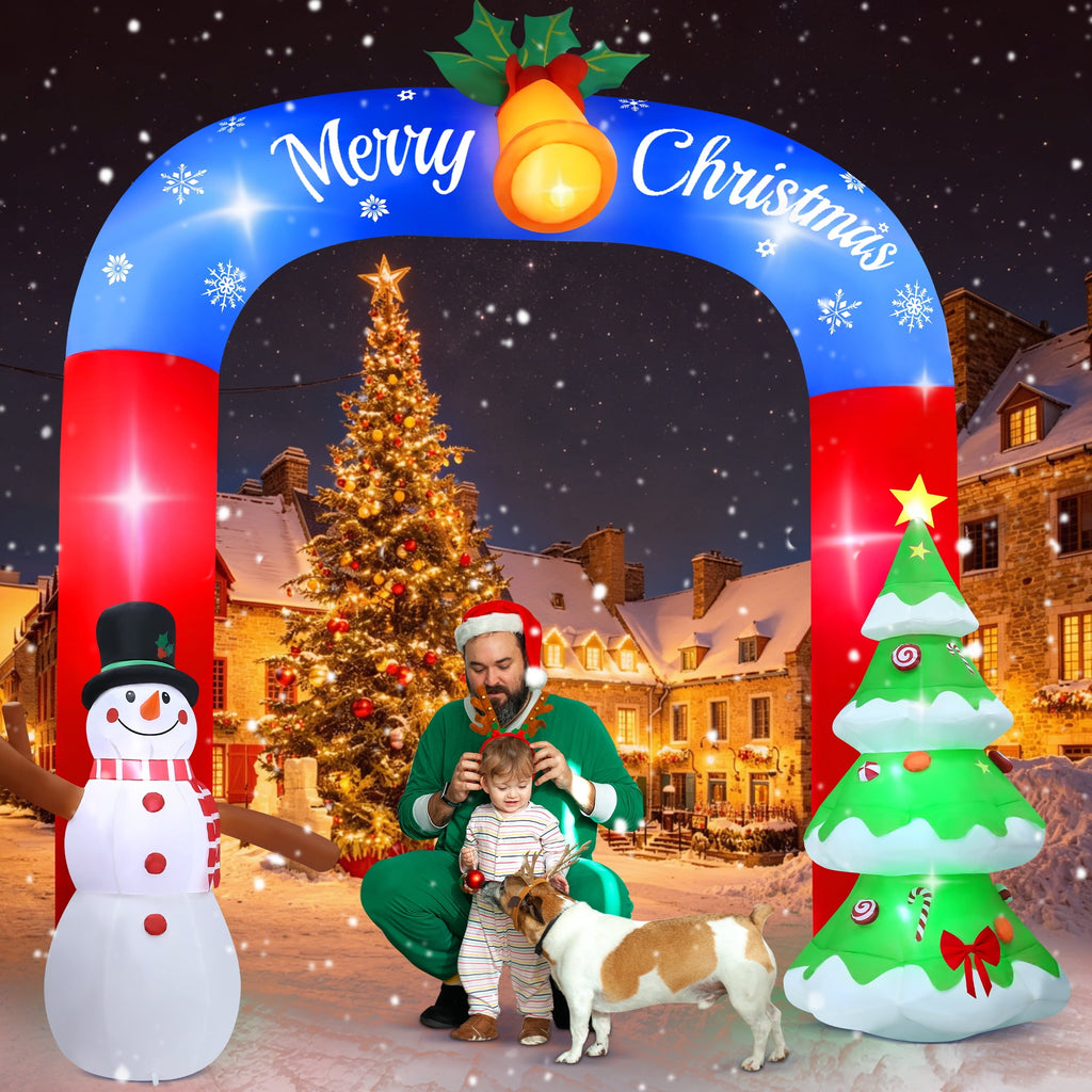 Yexmas 8FT Christmas Inflatable Archway with Snowman & Christmas Tree,Blow Ups Xmas Inflatable with LED Lights,Outdoor Decor for Xmas Holiday Party Yard Garden Lawn