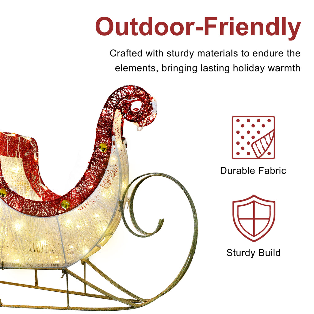 Puleo International 32" Pre-Lit Outdoor Sleigh Christmas Holiday Décor with 120 Warm White Twinkling LED Lights