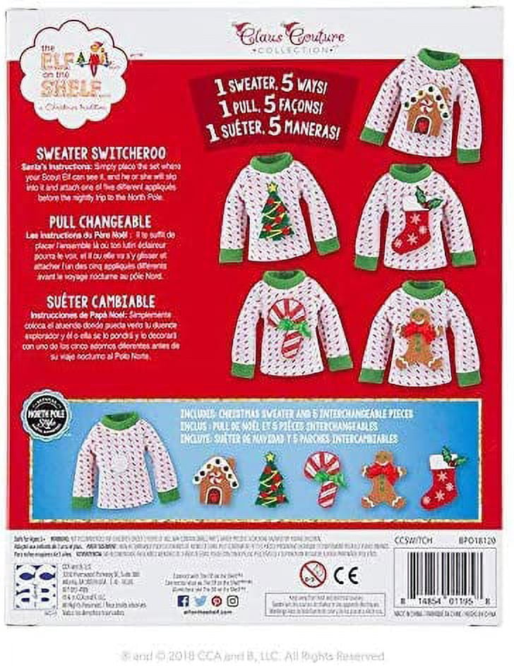 Elf On The Shelf Boy with Customizable Christmas Sweater Set - Blue Eyed Boy Elf w Book, Sweater, and Five Festive Holiday Outfit Decorations