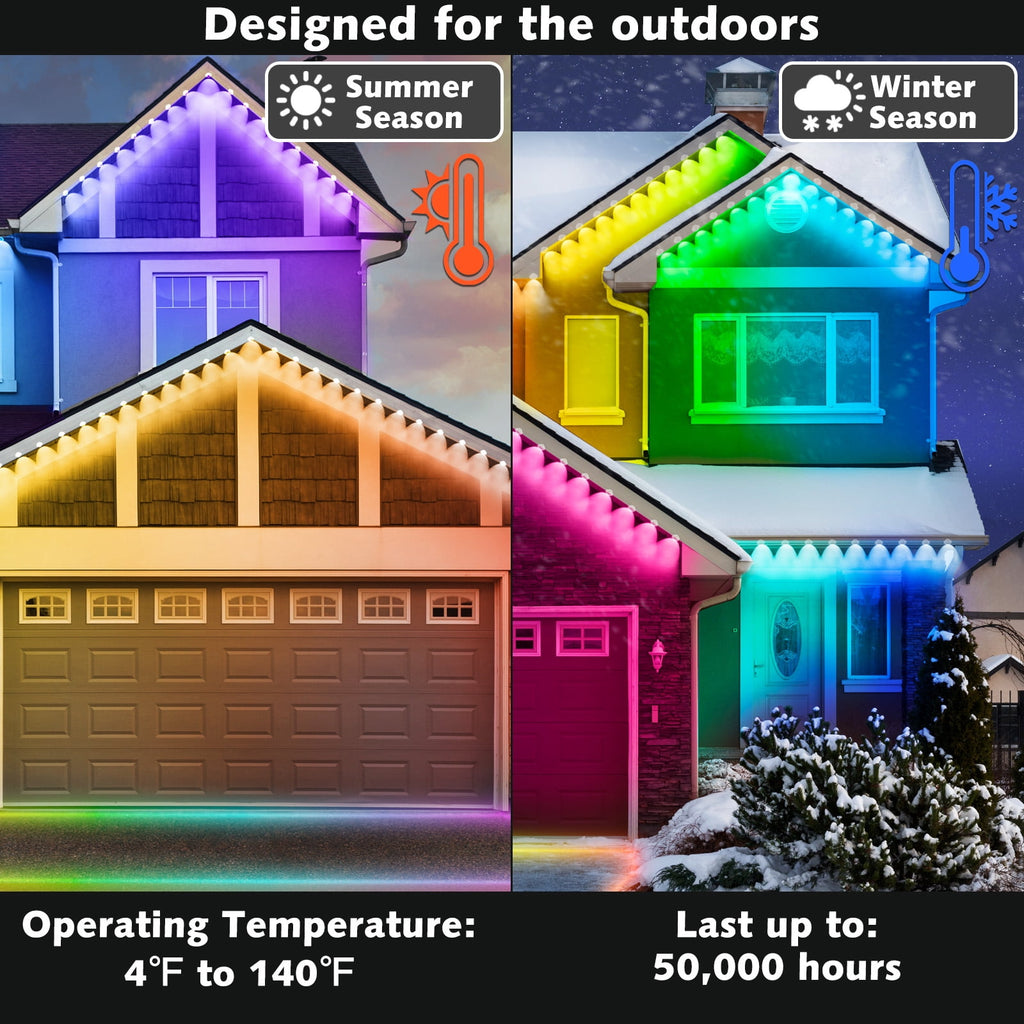 200FT Permanent Outdoor RGB Lights, IP67 Waterproof Eaves Lights with Smart App & Remote Control, DIY Scene Modes & Music Sync, Color Changing String Lights for Garden, Patio, Deck, Christmas Holiday