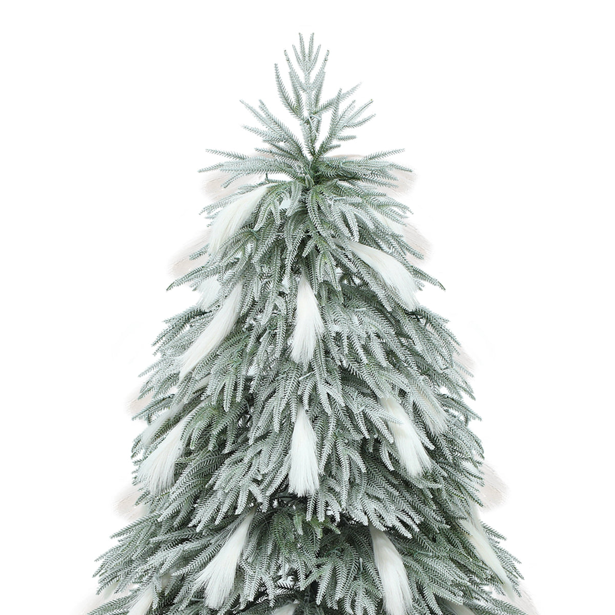 Dextrus 6ft Pre-Lit Flocked Natural Drooping Pampas Christmas Tree with 30 Feathers,Holiday Decoration Christmas Tree with 355 Branch Tips and 400 Lights, for Home, Office, and Party Decor