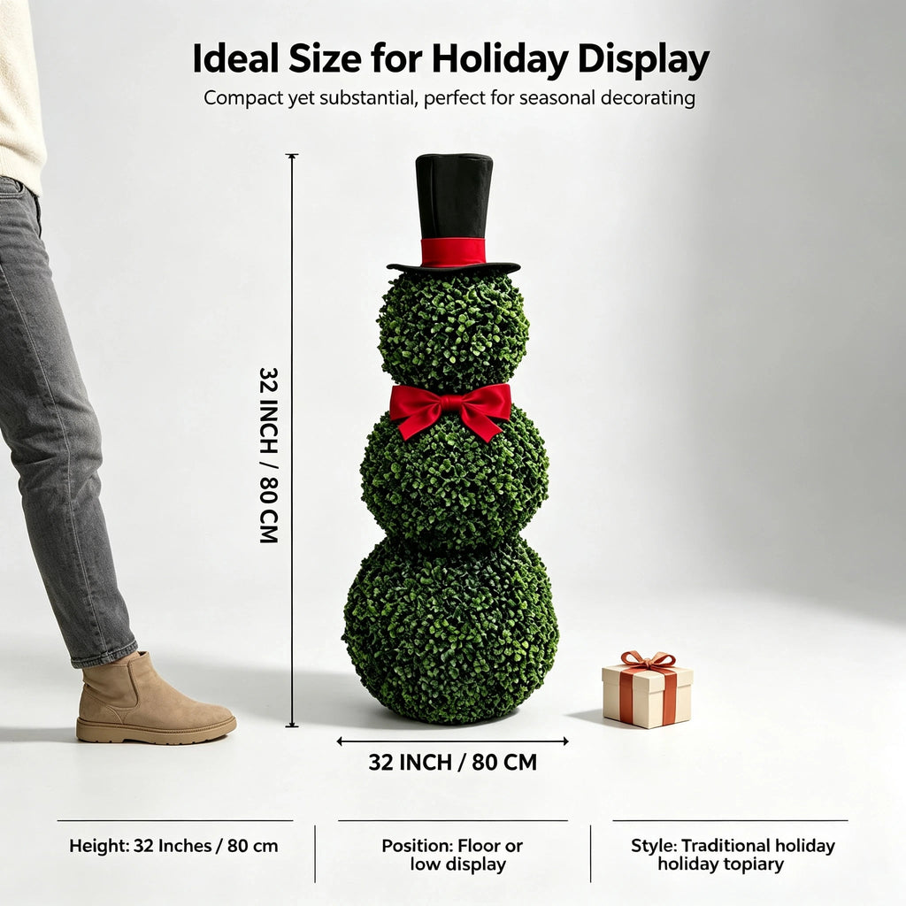2 Pack Snowman Topiary Christmas Decoration, Artificial Boxwood Snowman Tree, Christmas Decor Indoor Outdoor, 32"