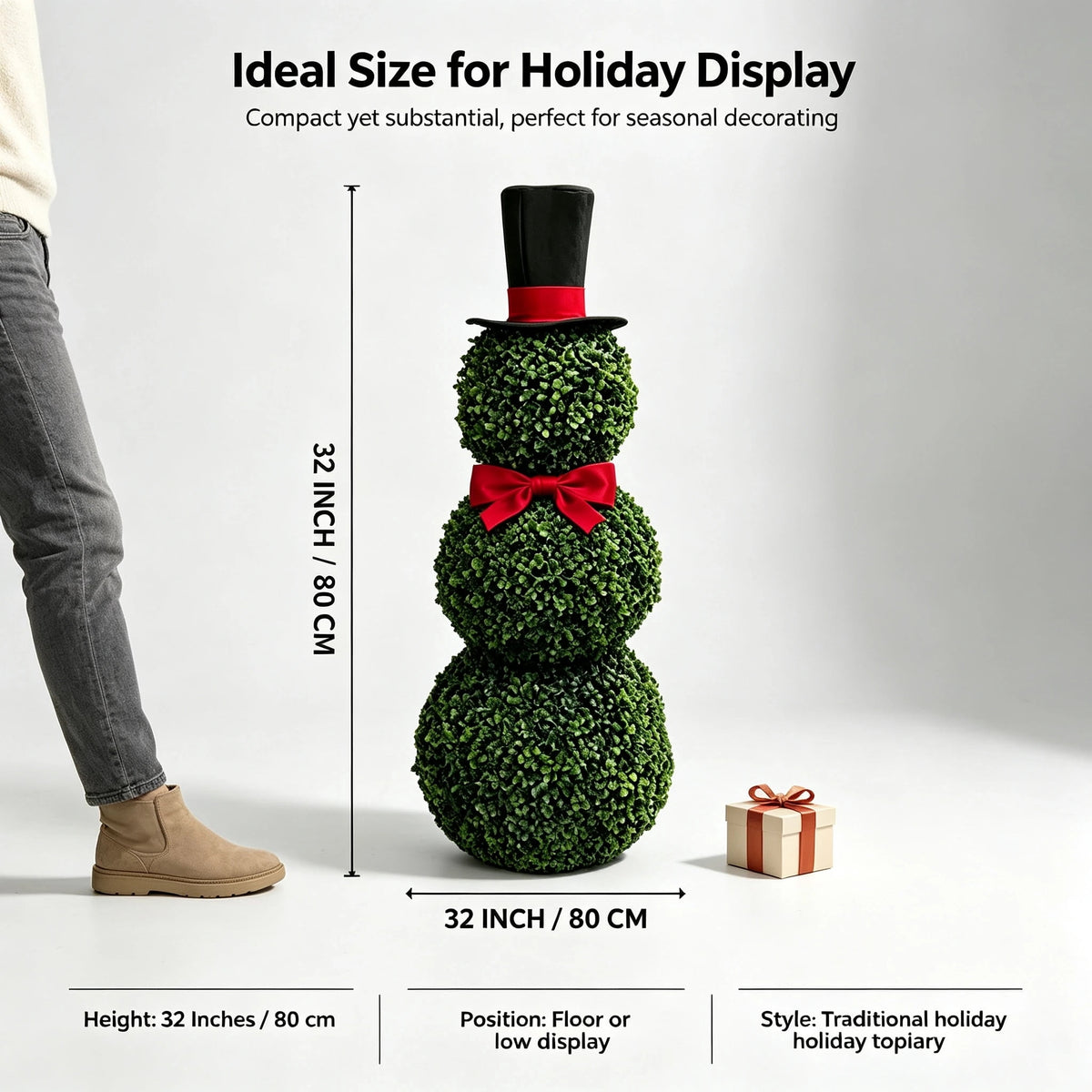 2 Pack Snowman Topiary Christmas Decoration, Artificial Boxwood Snowman Tree, Christmas Decor Indoor Outdoor, 32"