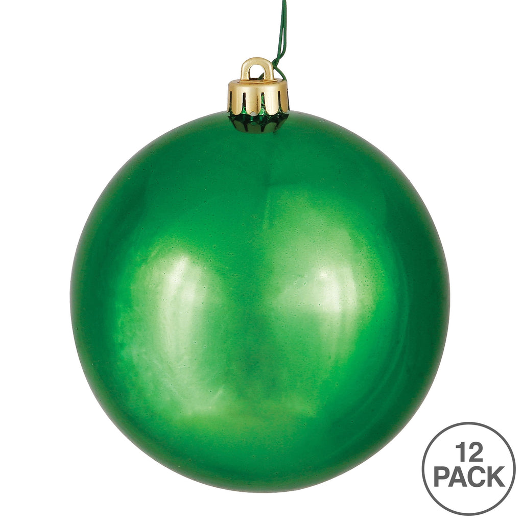 Vickerman 2.75" Christmas Ornament Ball, Green Shiny Finish, Shatterproof Plastic, UV Resistant, Holiday Christmas Tree Decoration, 12 Pack