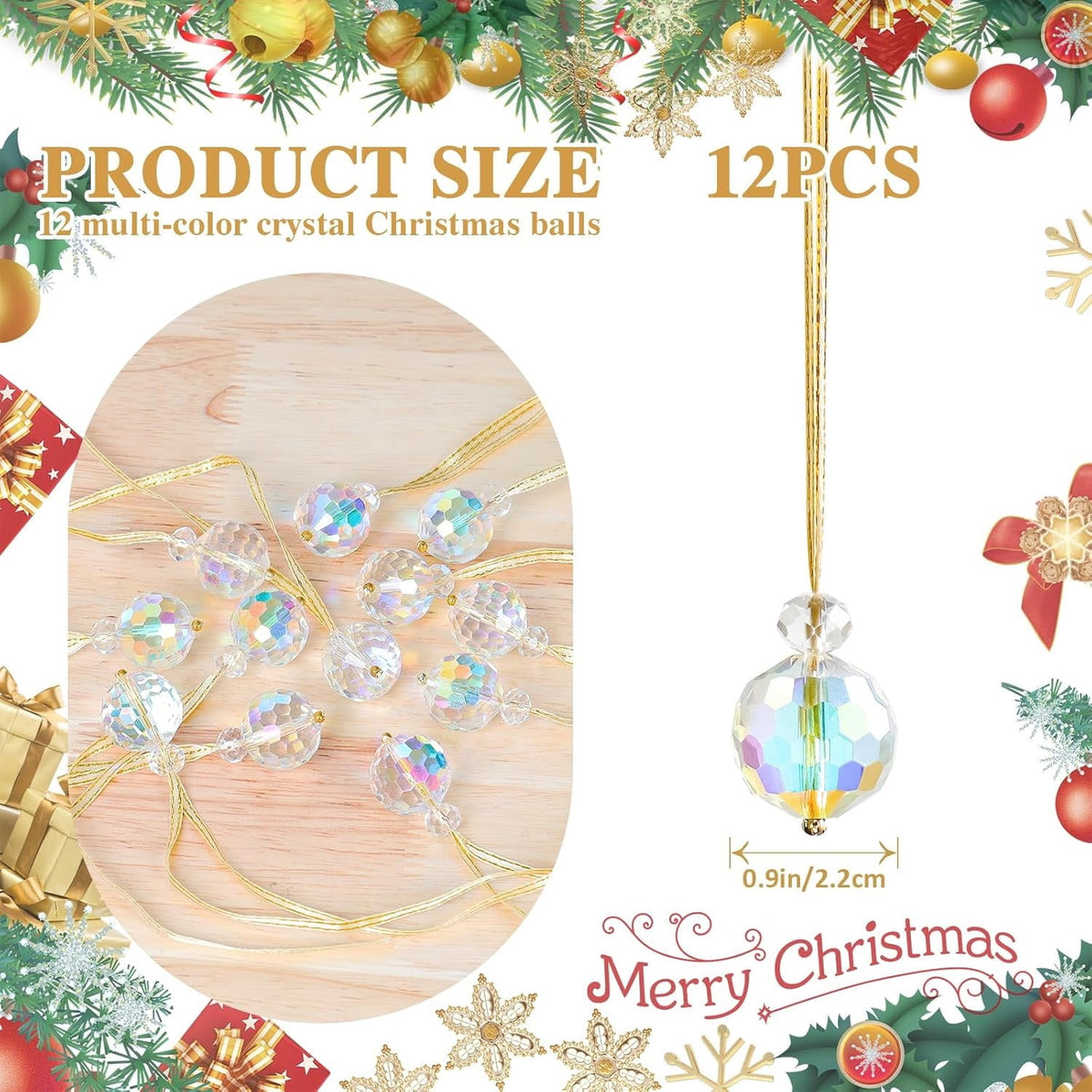 Crystal Christmas Ornaments,24 Pcs Glass Prism Ball,Crystal Xmas Tree Ornaments,Hanging Ornament Ball for Xmas Tree Bridal Wedding Birthday Party Decor(12 White  12 Multi-color)