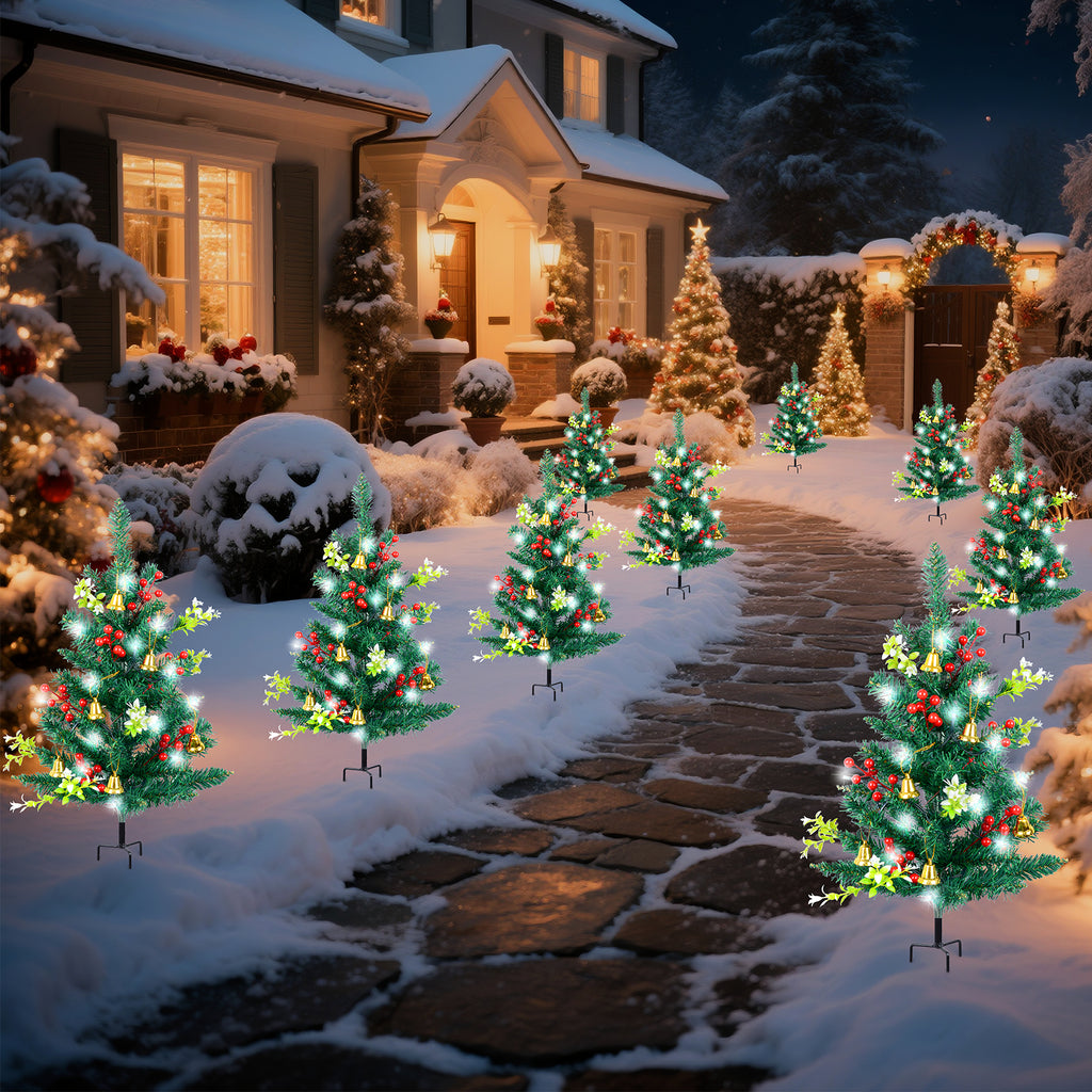 Qoosea 2 pack Christmas Decorations Outdoor, 30 inch Christmas Tree Stake Lights, 40 LED Lights Xmas Decorations for Outside Holiday Yard Porch Pathway Grave Cemetery Decor