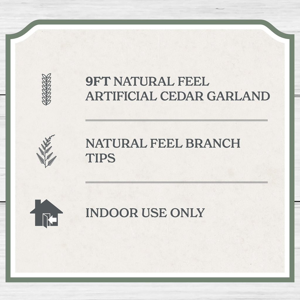  Natural Feel Cedar Unlit Artificial Christmas Garland, Green, 9'