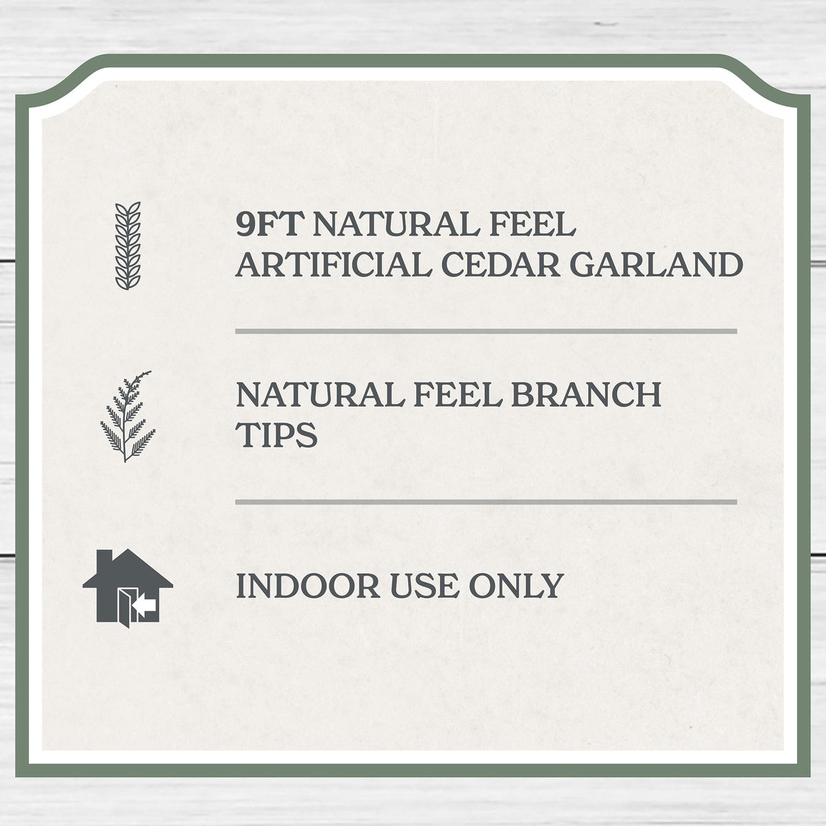 Natural Feel Cedar Unlit Artificial Christmas Garland, Green, 9'