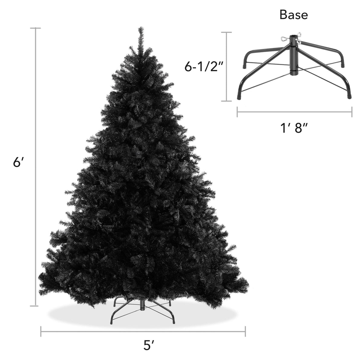 6FT Black Spruce Artificial Holiday Christmas Tree with Sturdy Metal Stand