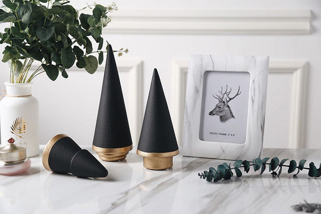 QIAOIDEA Set of 3 BLACK Simple Elegant Ceramic Christmas Tree Tabletop Counter Centerpiece Mantel Shelf Home Decor Accents Xmas Halloween Tree Decoration