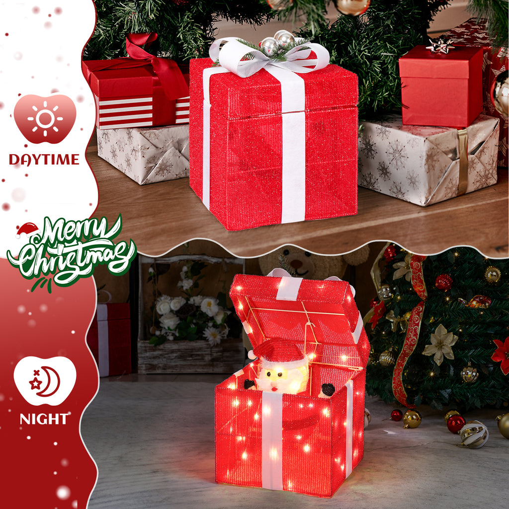 Zimtown LED Christmas Ornament Decor,Lighted Outdoor Holiday Gift Box,Opens and Closes Automatically for Indoor Outdoor Holiday,Red