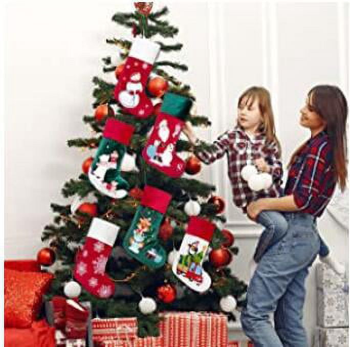 GEX 2025 21" Luxury Velvet Embroidery Pattern Christmas Stockings for Family Classic Fireplace Decorations Hanging Ornament for Xmas Holiday Party Set of 6