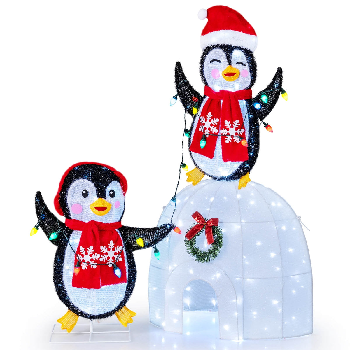 Costway Lighted Christmas Decoration Penguins Igloo 170 White LED Lights for Home Lawn