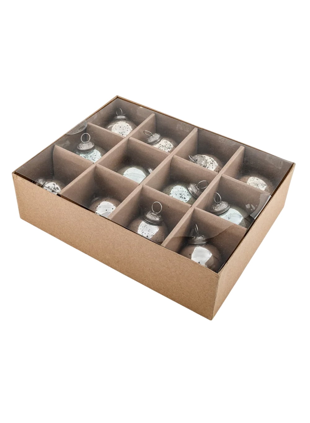 Serene Spaces Living Vintage Style Gold, Blue & Silver Glass Ball Ornaments, Set of 12