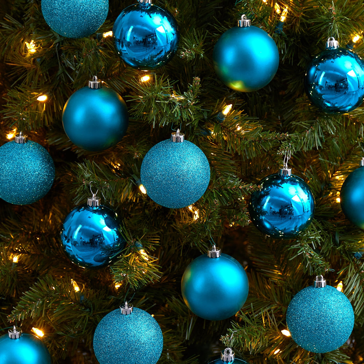 Nearly Natural Teal Plastic Holiday Christmas 3" Shatterproof Ornament Set, 20 Count