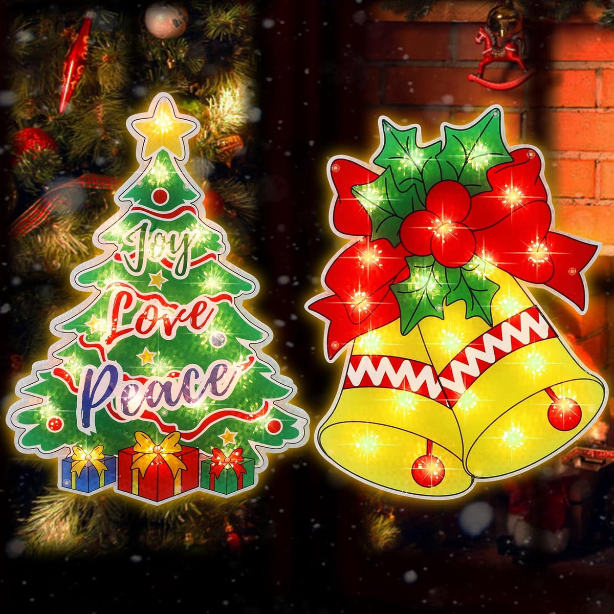 2 Pack Lighted Christmas Tree and Bells Christmas Window Silhouette Lights Decorations,Window Sculpture Decoration for Christmas,Party,Home,Patio Lawn,Garden