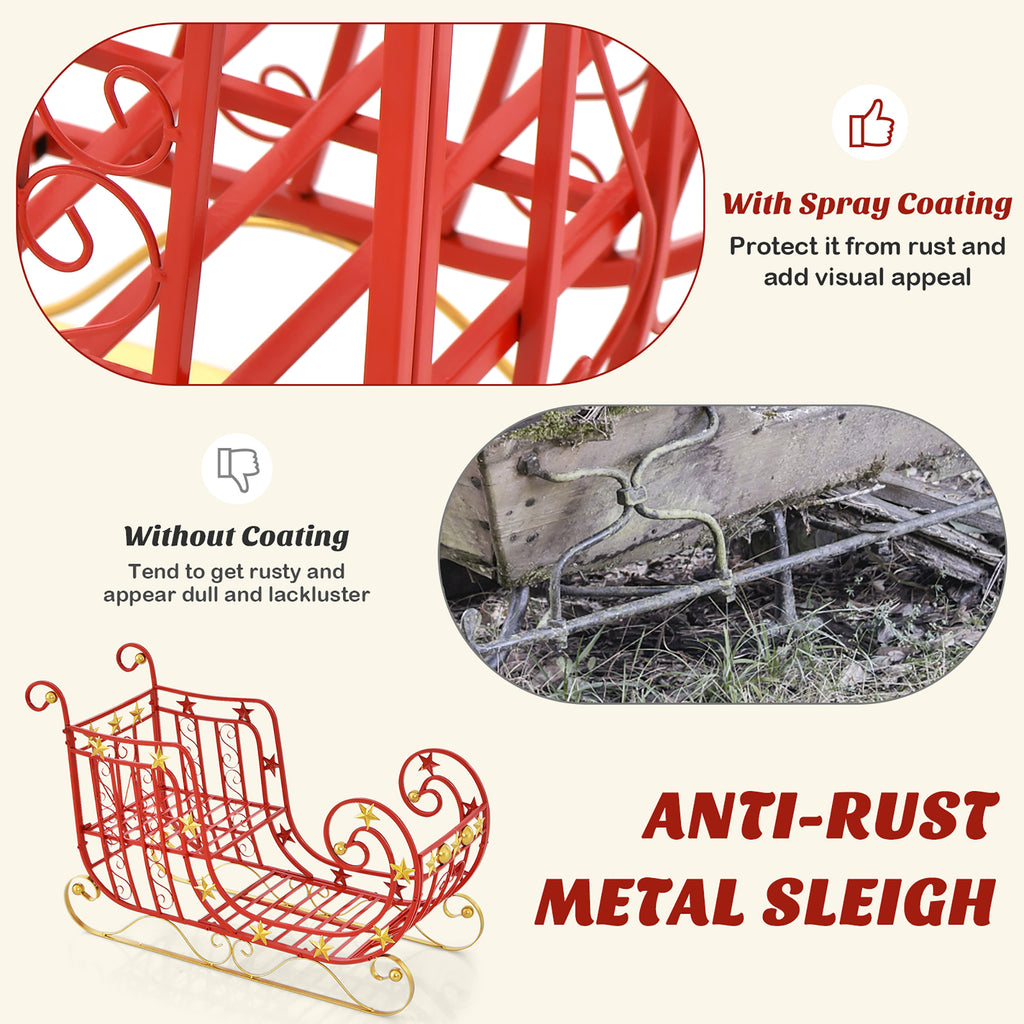 Gymax Christmas Metal Sleigh Large Red Santa Sleigh Decoration w/ Big Loading Area for Gifts