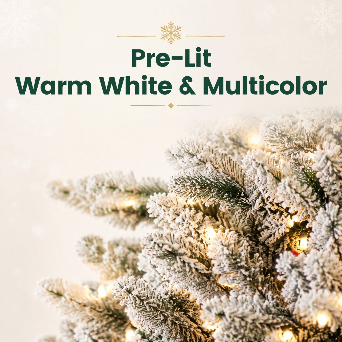 FUNDAZE 6FT Pre-Lit Snow Flocked Slim Artificial Christmas Tree, 550 Tips, 200 Dual-Color LED Lights & 11 Modes for Home, Party & Garden