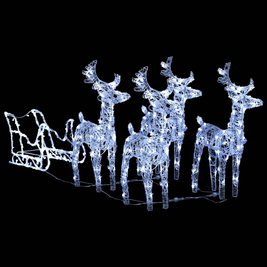vidaXL Christmas Decoration Lighted Reindeer and Sleigh with LEDs Acrylic