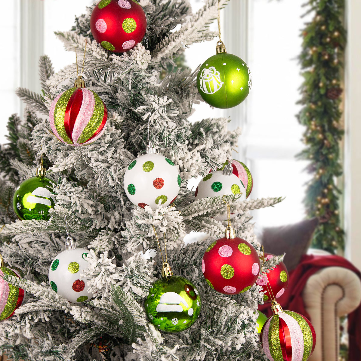 Sinkoo 40pcs Christmas Ornaments for Christmas Tree, 2.4" Glittering Red Green White Christmas Balls, Shatterproof Hanging Decor for Home Party Decor