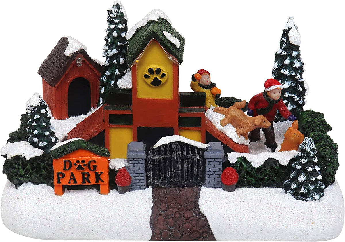 Christmas Dog Park Tabletop Display LED Lighted Christmas Village Perfect Addition to Your Christmas Indoor Decorations & Holiday Collections