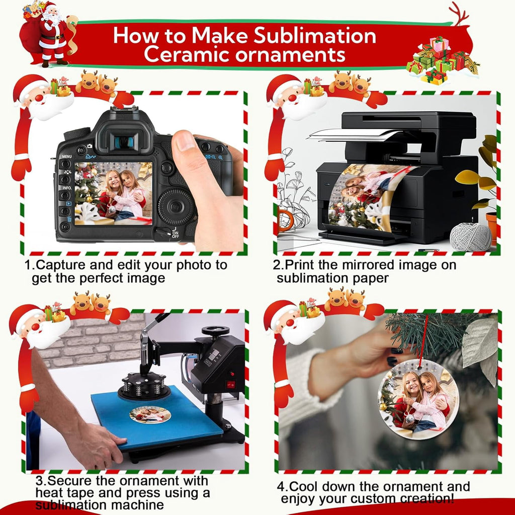 AGH 100 Pack Sublimation Ornament Blanks 3" Ceramic Two-Sided Printed Sublimation Christmas Ornaments Bulk Round White Ornaments for Personalized Xmas Tree Ornament Home Decor Heat Transfer DIY Craft