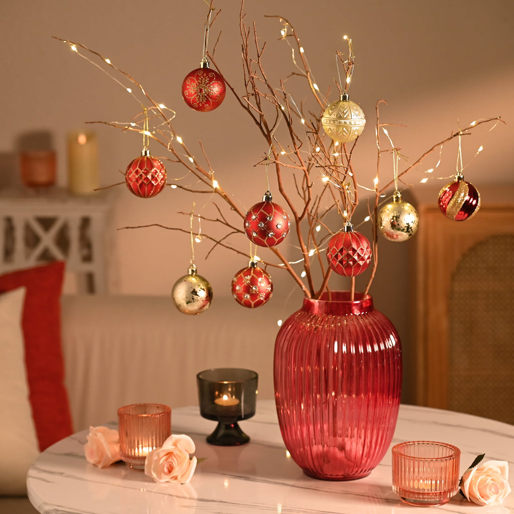 Valery Madelyn 30ct 2.36 inches Luxury Red Gold Christmas Ornaments Shatterproof Christmas Ball Ornaments Hanging Bauble for Christmas Party decoration
