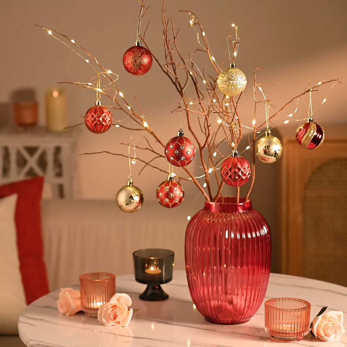 Valery Madelyn 30ct 2.36 inches Luxury Red Gold Christmas Ornaments Shatterproof Christmas Ball Ornaments Hanging Bauble for Christmas Party decoration