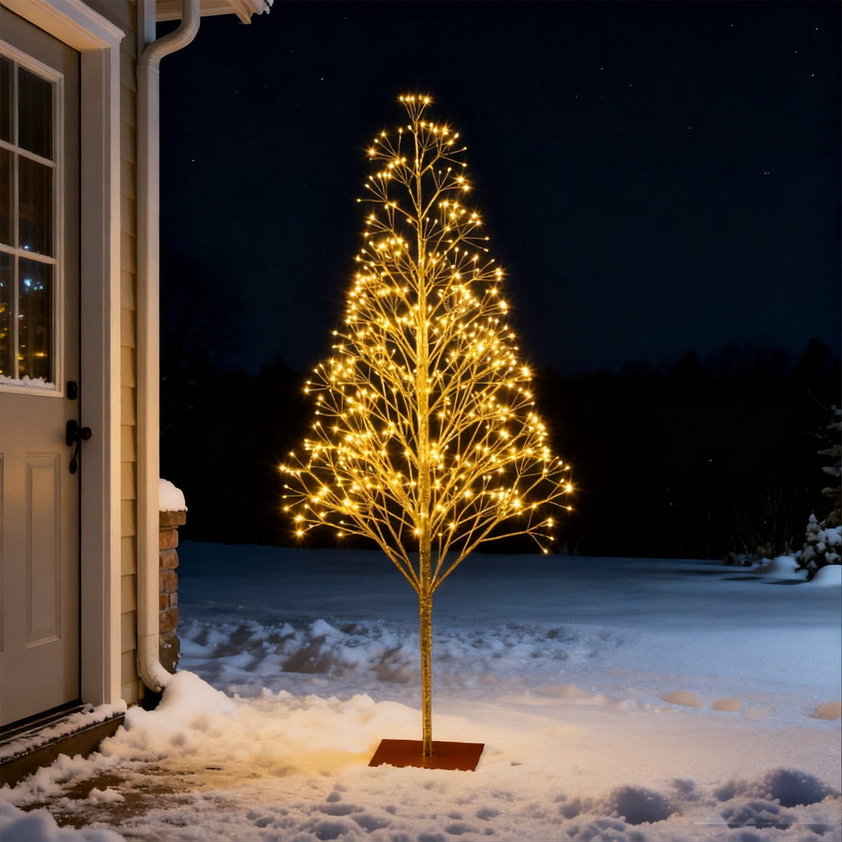 Rewenti Christmas Decorations Pre-Lit Starbursts Gold Artificial Christmas Tree with Warm White Twinkling LED Lights