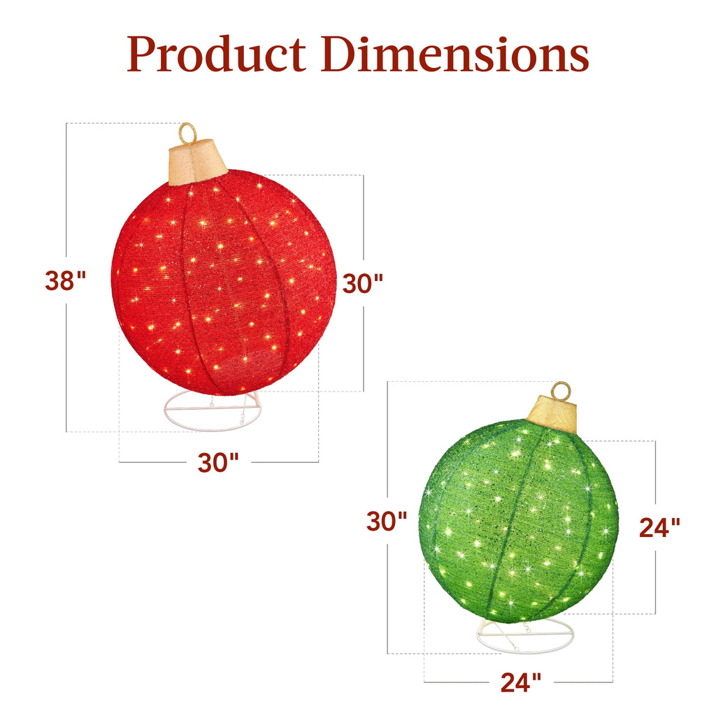  2pc Lighted Pop-Up Christmas Ornaments Outdoor Holiday Decoration w/ 180 LED Lights - Red/Green