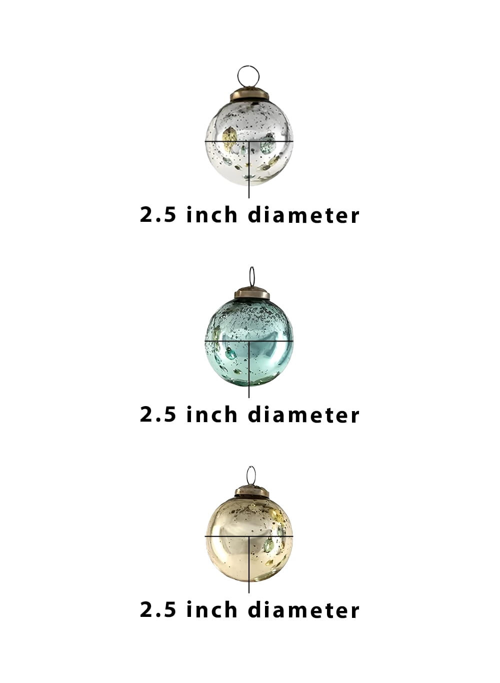 Serene Spaces Living Vintage Style Gold, Blue & Silver Glass Ball Ornaments, Set of 12