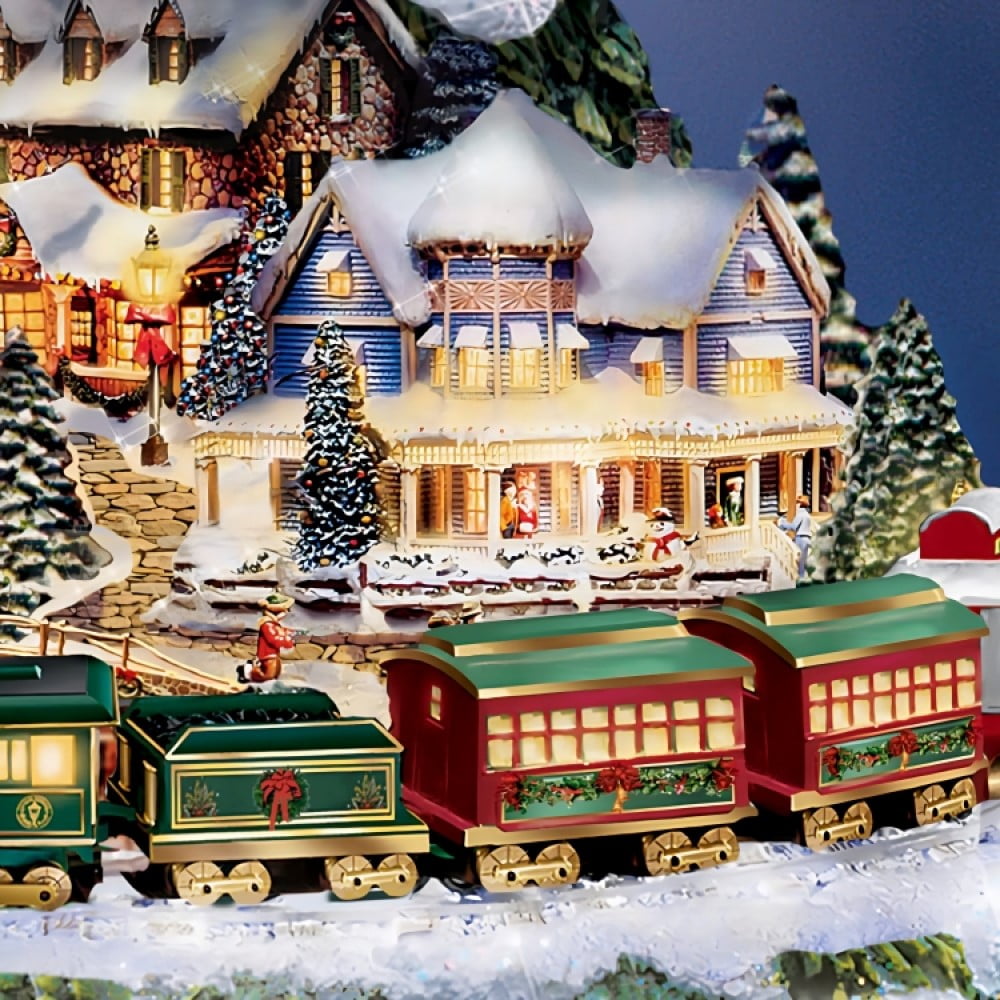 The Bradford Exchange Thomas Kinkade Wonderland Express Christmas Tree Decoration With Santa Sleigh Topper Lights Moving Train and Music With 8 Beloved Xmas Carols 16"-Inches