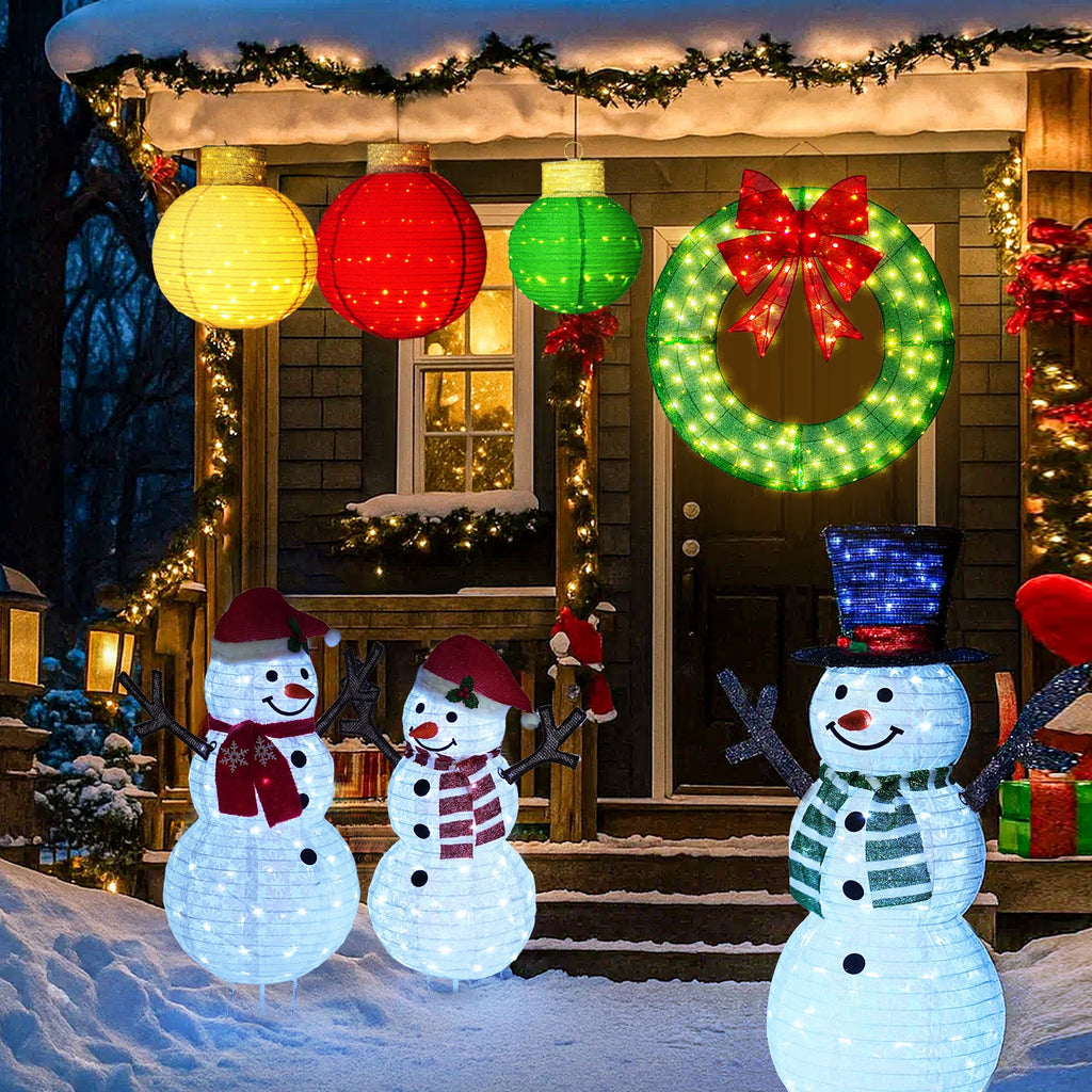 FOOWIN 3pcs Lighted Pop-Up Outdoor Christmas Ornament Set, Holiday Decoration with 270 LED Lights for Yard & Outdoor Christmas Decor