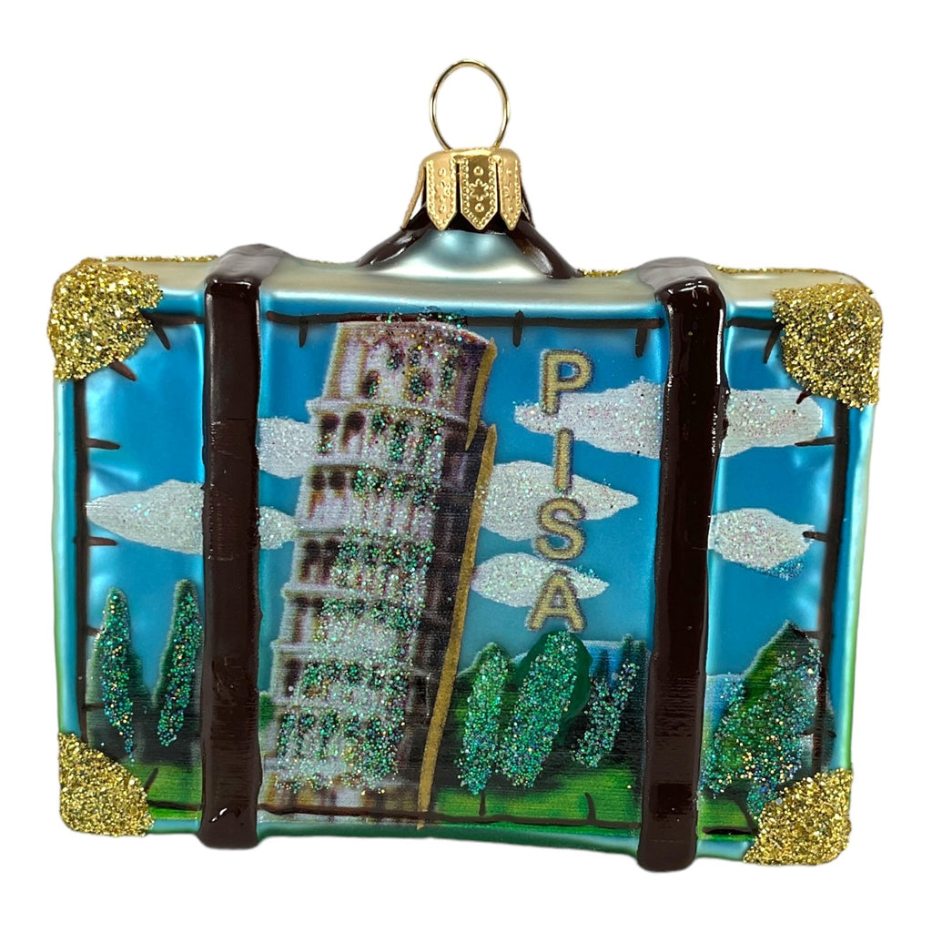 Rome and Pisa Italy Travel Suitcase Polish Blown Glass Christmas Ornament Decoration