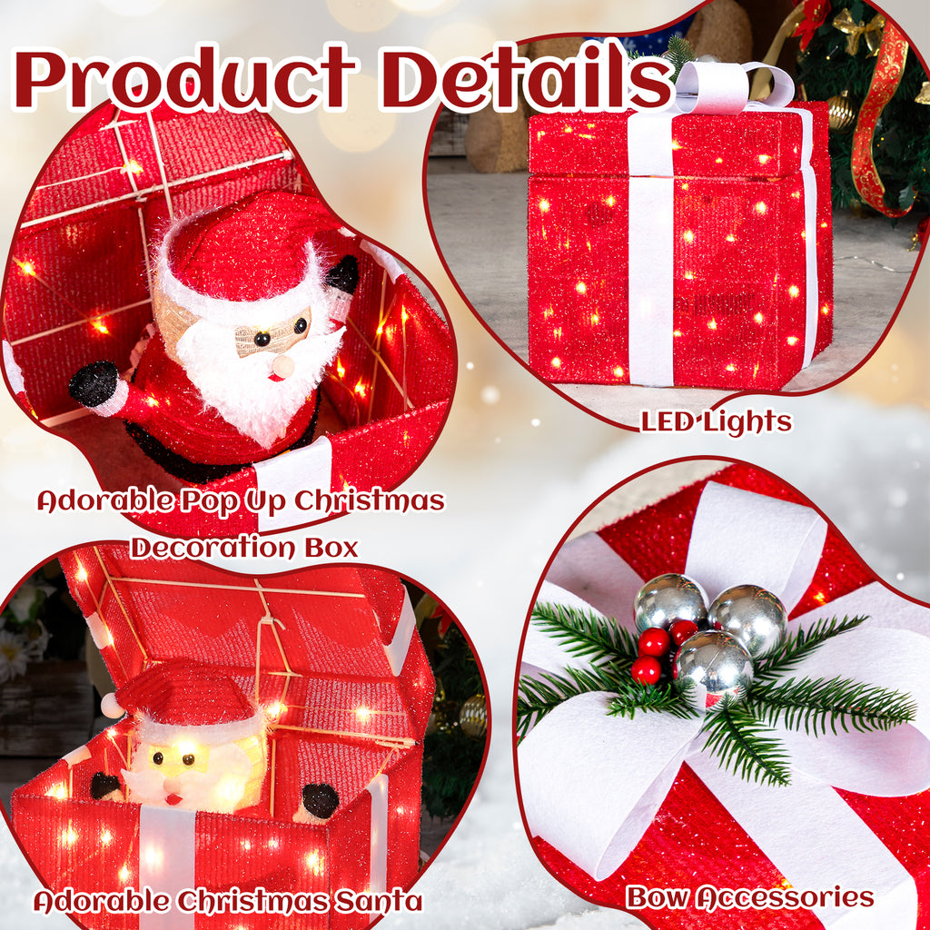 Zimtown LED Christmas Ornament Decor,Lighted Outdoor Holiday Gift Box,Opens and Closes Automatically for Indoor Outdoor Holiday,Red